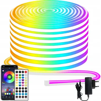 LED páska NEONOVÝ LED PÁSEK RGB 10M 24V DÁLKOVÝ OVLADAČ + APLIKACE VODĚODOLNÝ FLEXIBILNÍ