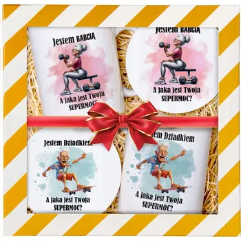 Dárek pro babičku a dědečka SADA 2 hrnků s podložkou