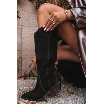 Dámské kozačky Boto Kožené semišové kozačky dámské zateplené Urselle Barva: Černá, Velikost: 37