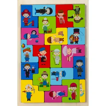 Dřevěná hračka Dřevěné puzzle bloky 15 x 22,5 cm Motivy povolání Hasič dělník zahradník Vzdělávací hračka pro rozvoj logiky a dovedností