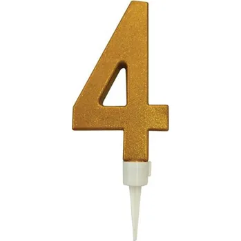 Svíčka Dortová svíčka číslice "4" TORO zapichovací 16cm zlatá