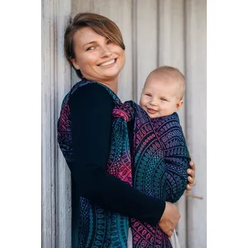 Šátek na nošení dítěte LennyLamb - PEACOCK'S TAIL - BLACK OPAL - merino, hedvábí, kašmír - délka 5,2m (vel. 7)