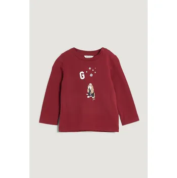 TOP GANT DOG AND SNOWFLAKES PRINT LS TOP PLUMPED RED