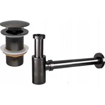 Sifon Mexen příslušenství, Umyvadlový lahvový sifon kulatý se zátkou click-clack, bez přepadu, grafitová, 7991050-66