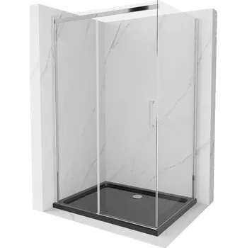 Mexen Omega, sprchový kout s posuvnými dveřmi 100 (dveře) x 90 (stěna) cm, 8mm čiré sklo, chromový profil + slim sprchová vanička černá + chromový sifon, 825-100-090-01-00-4070