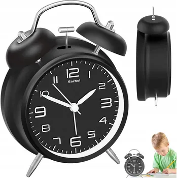 Budík HLASNÝ BUDÍK PERFECT S PLYNOUCÍM MECHANISMEM ZVONKOVÝ 4'' - ČERNÝ