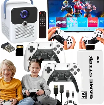 Projekční technika 4K LED PROJEKTOR S ANDROIDEM, HERNÍ KONZOLÍ, 2 PADŮ, HRY, DÁLKOVÝM OVLADAČEM, WIFI A USB