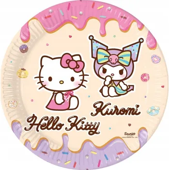 Talíř PAPÍROVÉ TALÍŘKY HELLO KITTY A KUROMI 23 CM 8 KS PAPÍROVÝ TALÍŘEK