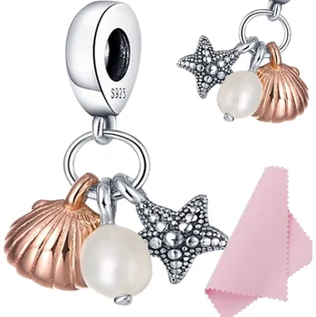 Přívěsek Přívěsek korálek Hvězdice a mušle s perlou stříbrný charms beads s925