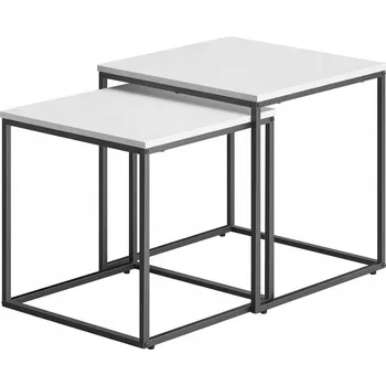 Konferenční stolek Konferenční stolek čtverec 2ks - bílý / černé nohy