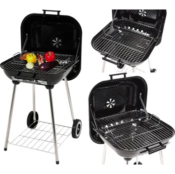 ZAHRADNÍ GRIL NA DŘEVĚNÉ UHLÍ S VÍKEM, ROŠT 45x40 cm, KOLEČKA, VÍKO LUND