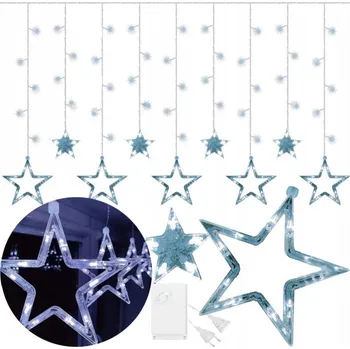 Vánoční dekorace SVĚTELNÝ ZÁVĚS LED HVĚZDIČKY VÁNOČNÍ OSVĚTLENÍ NA STROMEČEK GIRLANDA BÍLÁ STUDENÁ 3M OKNO