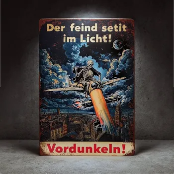 Plechová cedule SUPERATOR Retro plechová cedule WWII zatemnění 1940 „Der Feind setit im Licht! Vordunkeln!“, 30×20 cm | skladem v ČR | rychlé odeslání | motiv zatemnění |