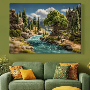 Obraz Obraz na plátně - Strom života Říční údolí, diorama FeelHappy.cz Velikost obrazu (šířka x výška): 40 x 30 cm