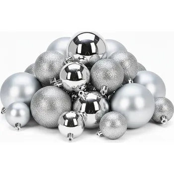 HOMESTYLING Vánoční ozdoby koule sada 26 ks stříbrná KO-CAN302010