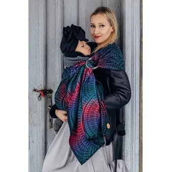 Šátek na nošení dítěte Lenny Lamb ring sling (60% bavlna, 28% merino, 8% hedvábí, 4% kašmír) - PEACOCK'S TAIL - BLACK OPAL - standard 1,8 m