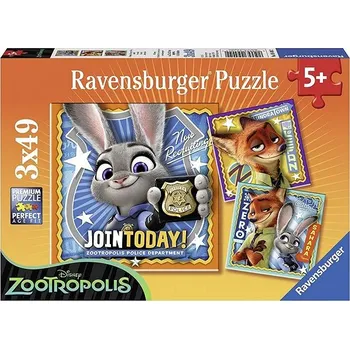 Puzzle Ravensburger 120041375 Zootropolis: Město zvířat 3 × 49 dílků