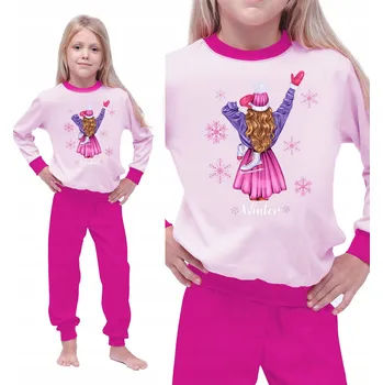 Dívčí oblečení Dívčí pyžamo pro mládež, pro teenagerku, dlouhý rukáv, moderní potisk, velikost 164