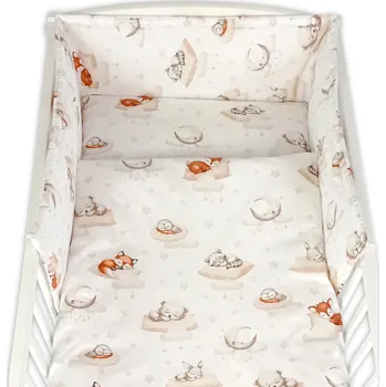 Povlečení Baby Nellys Sada do postýlky 3D, mantinel a povlečení - Na obláčku, béžová, bílá,135x100