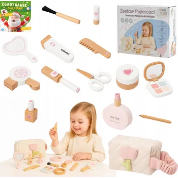Kosmetická sada DŘEVĚNÁ SADA KOSMETIKY PRO DĚTI BEAUTY MAKEUP KOSMETICKÁ TAŠKA DÁREK