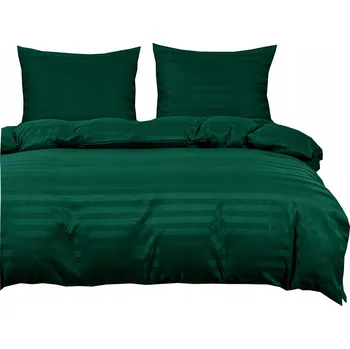 Povlečení Hotelová damašek Povlečení s pruhy 160x200, zelená, lahvově zeleň