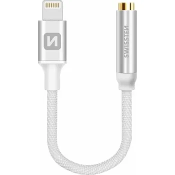 Redukce Swissten audio adaptér textile lightning /jack(samice) 0,15 m stříbrný