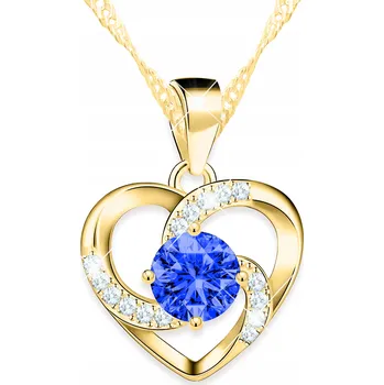 Náhrdelník Zlatý Náhrdelník Modré Křišťálové Očko Srdce Spirála Heart STŘÍBRO 925