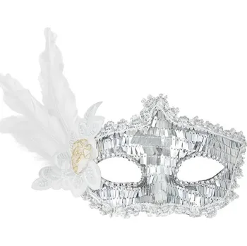 Karnevalová maska Maska karnevalová stříbrná s peřím