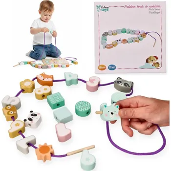 Dřevěná hračka KORALE DO NAWLEKANIA NA SZNUREK ZABAWKA DŘEVĚNÁ MONTESSORI ARKÁDOVÁ HRAČKA