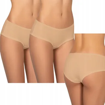 Kalhotky Dámské bavlněné kalhotky šortkového střihu béžové s vyšším pasem hladké 2 ks Kleo L