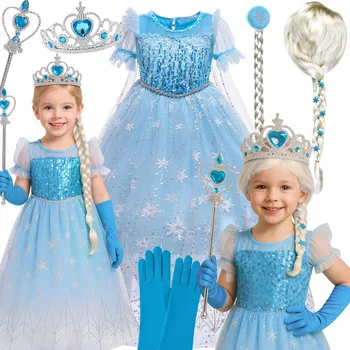 Karnevalový kostým KOSTÝM ŠATY ELZA ELSA LEDOVÉ KRÁLOVSTVÍ PRINCEZNA PŘEVLEK NA PLES 122 128