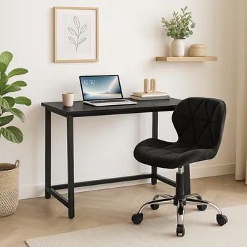 Nábytek Set do pracovny ZARIMO stůl 80x40 cm černý + křeslo AVOLA VELVET černé