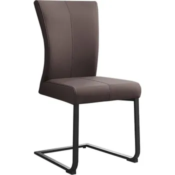 Jídelní židle Moderní industriální jídelní židle Samson s hnědosivým potahem z pravé kůže s černou konzolovou podstavou 58 cm