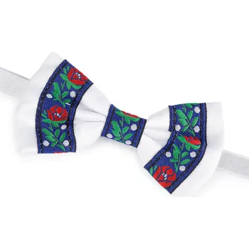 Motýlek Saténový motýlek folklor hand made, délka 9 cm, střední, 2 bílá modrá