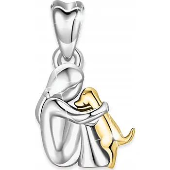 Přívěsek Stříbrný přívěsek na řetízek Pes Holčička se Zlatým Psem STŘÍBRO 925