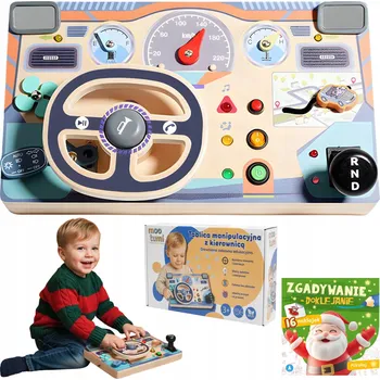 Dřevěná hračka MANIPULAČNÍ DESKA AUTO S VOLANTEM DŘEVĚNÁ HRAČKA INTERAKTIVNÍ
