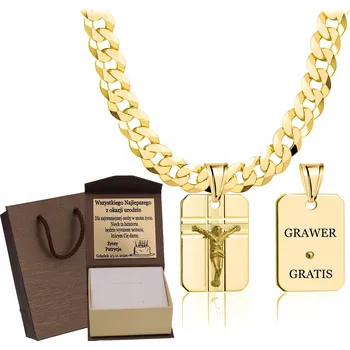 Řetízek Zlatý PLNÝ pánský ŘETÍZEK vzor PANCR s medailonkem, ryzost 925/585 + GRAVÍROVÁNÍ DÁREK