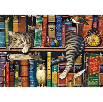 3D puzzle Mega puzzle Kočka v knihovně 1000 dílků, Puzzle XXL