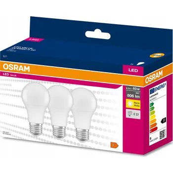 Žárovka LED žárovka E27 8,5W = 60W 806lm 2700K Osram 3 kusy (3-PAK)