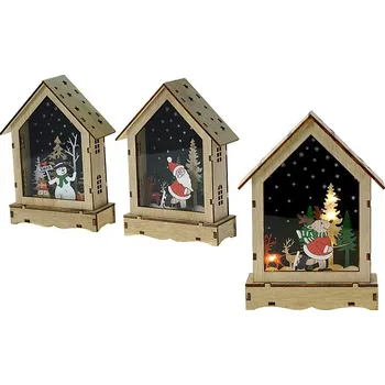 Vánoční dekorace Vánoční dekorace dřevěný domeček se světlem 16 x 11 x 4,5 cm