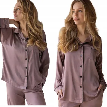 Podprsenka Vrchní díl dámského pyžama saténová košile rozepínací elegantní soft Kleo L