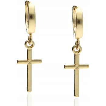 Náušnice Visací zlaté náušnice křížky na kroužcích kříže stříbro 925 s krabičkou