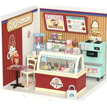 Stavebnice RoboTime 3D dřevěná skládačka Miniatura domečku Prodejna zmrzliny