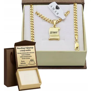 Řetízek ZLATÝ PLNÝ ŘETÍZEK DÁMSKÝ PANCÍŘ S PŘÍVĚSKEM RYZOST 925 585 GRAVÍROVÁNÍ DÁREK