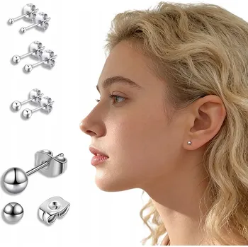 Náušnice STŘÍBRNÉ KULIČKOVÉ NÁUŠNICE, CHIRURGICKÁ OCEL, 3 PÁRY