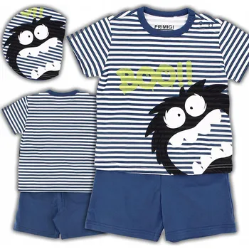 Chlapecké krátké pyžamo s potiskem, proužkované, 100% Bavlna, tmavě modré, velikost 18M (86 cm)