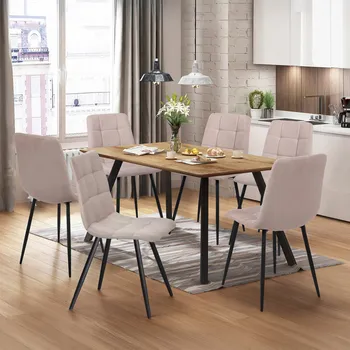 Jídelní set Jídelní stůl 140x80 BERGEN dub + 6 židlí BERGEN béžová