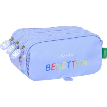 Penál Trojitý penál s přední kapsou Benetton Lila Fialová (21,5 x 10 x 8 cm)