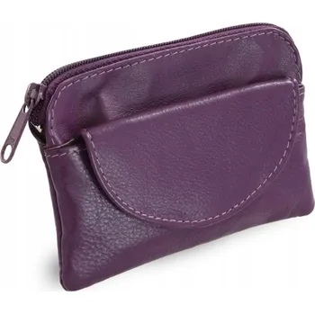 Fialová kožená klíčenka se zipovou a klopnovou kapsičkou 619-0365-76
