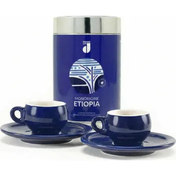 Danesi Duo Plus Set Blue Etiopia Zrno - Darková Kazeta Zrnková Káva 250 g + 2 šálky a 2 podšálky - modrá